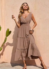 PRETTYGARDEN Women's Cross Neck Spring Sleeveless Tiered Maxi Dress Beach Tie Strap Smocked Long Dresses Pleated Sundress