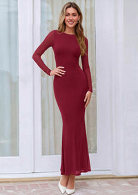 PRETTYGARDEN Women's Mesh Long Sleeve Bodycon Maxi Dress | Fall Wedding Guest Dresses, Boat Neck, Slim Fitted, Elegant Evening Wear, Formal Cocktail Holiday Party, Date Night Outfits