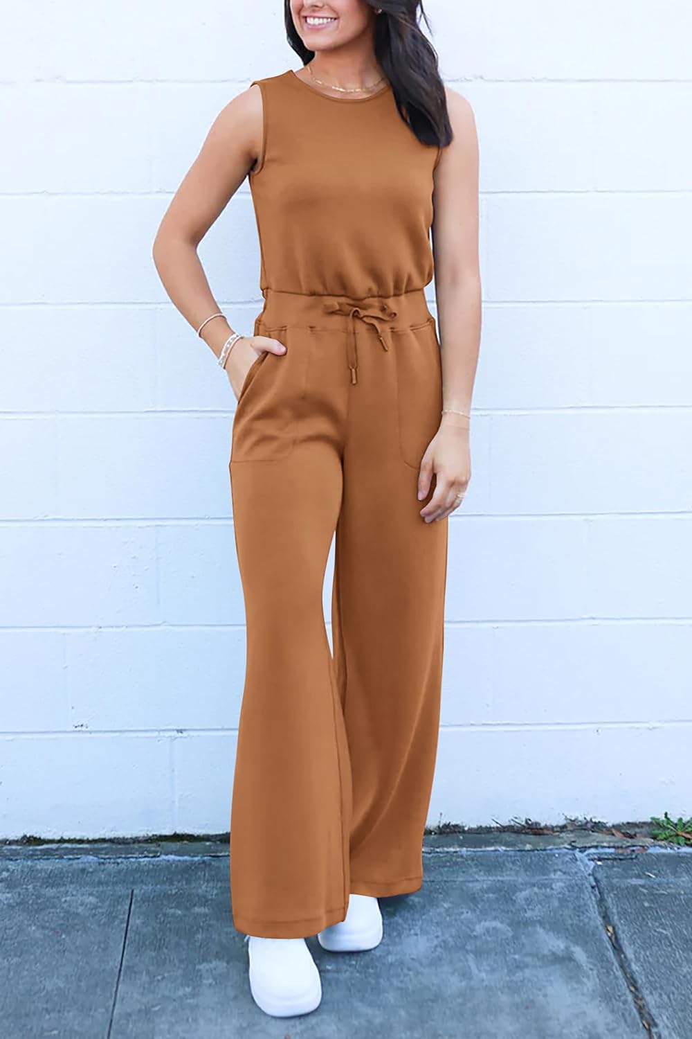 Summer One Piece Outfits Sleeveless Wide Leg Long Pants Jumpsuits