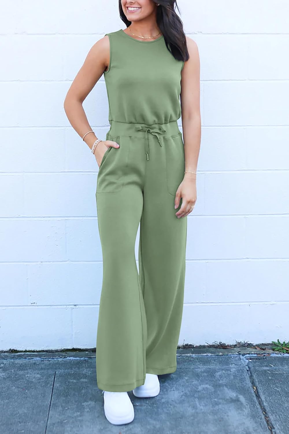 Summer One Piece Outfits Sleeveless Wide Leg Long Pants Jumpsuits