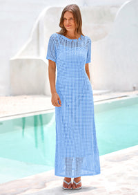 PRETTYGARDEN Womens Eyelet Cover Up Dress Summer Vacation Resort Maxi Dresses Beach Short Sleeve Hollow Out Sundress