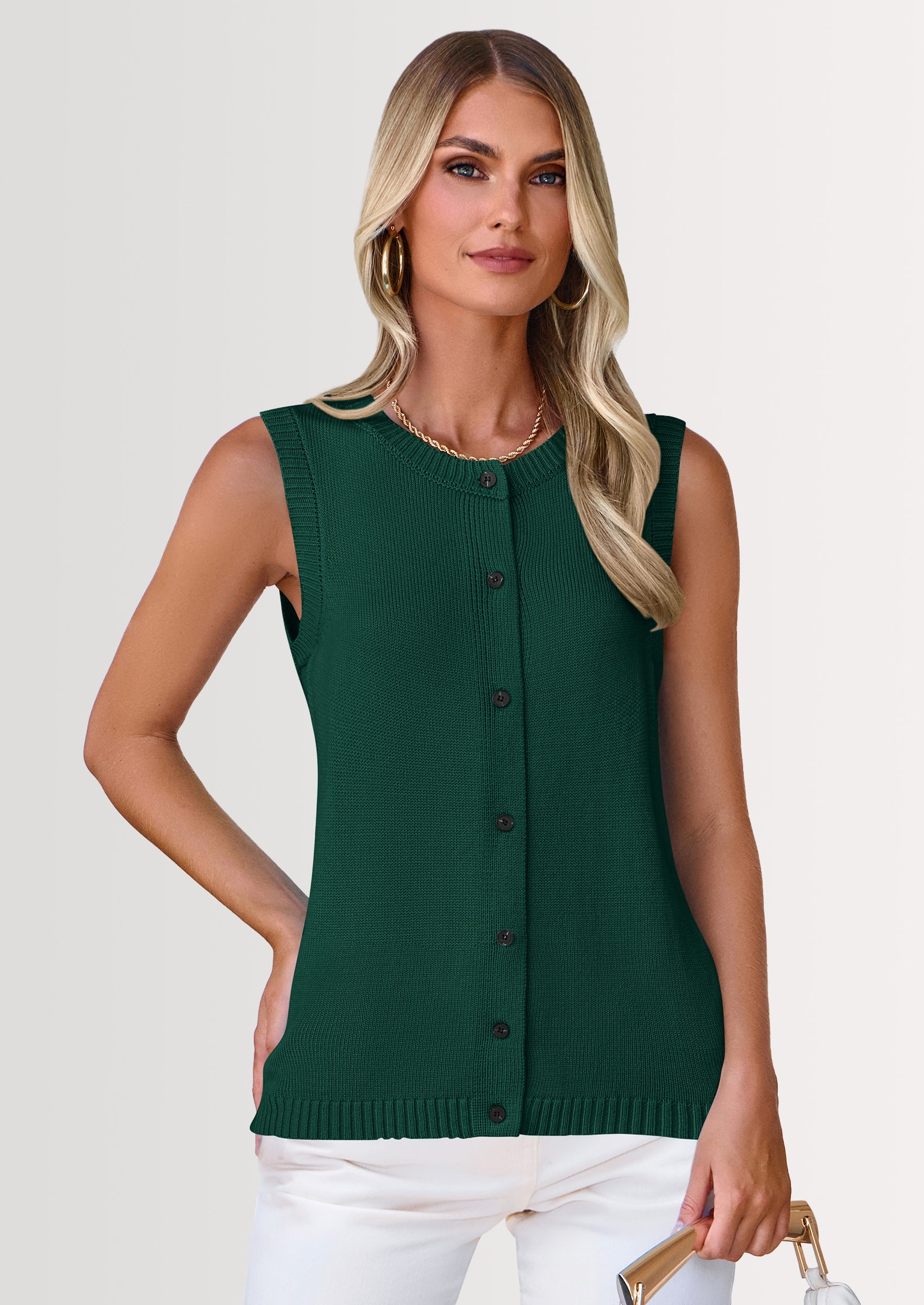 PRETTYGARDEN Sweater Vest Women Spring Summer Casual Lightweight Knit Sleeveless Button Down Tank Tops Trendy Clothes