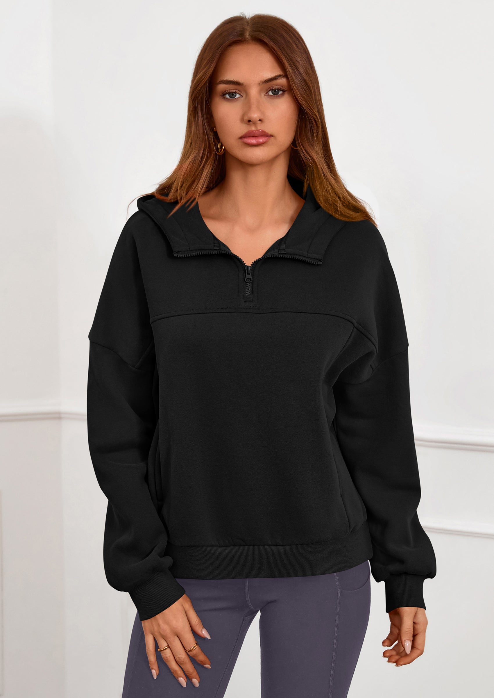 PRETTYGARDEN Womens Hoodies Cropped Fleece Sweatshirts Fall Fashion Quarter Zip Pullover Long Sleeve Tops Winter Clothes