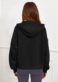 PRETTYGARDEN Womens Hoodies Cropped Fleece Sweatshirts Fall Fashion Quarter Zip Pullover Long Sleeve Tops Winter Clothes