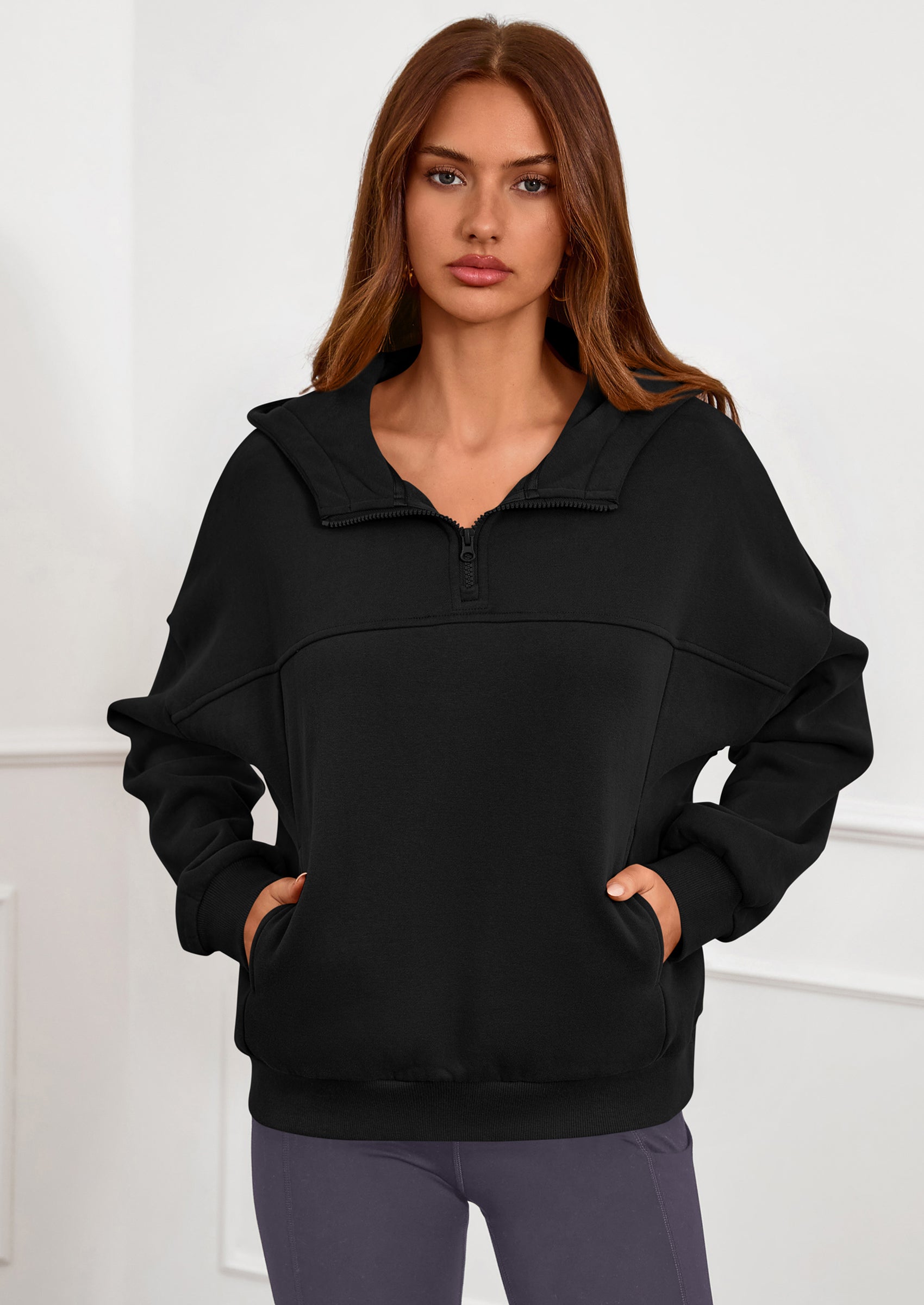 PRETTYGARDEN Womens Hoodies Cropped Fleece Sweatshirts Fall Fashion Quarter Zip Pullover Long Sleeve Tops Winter Clothes