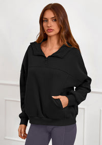 PRETTYGARDEN Womens Hoodies Cropped Fleece Sweatshirts Fall Fashion Quarter Zip Pullover Long Sleeve Tops Winter Clothes