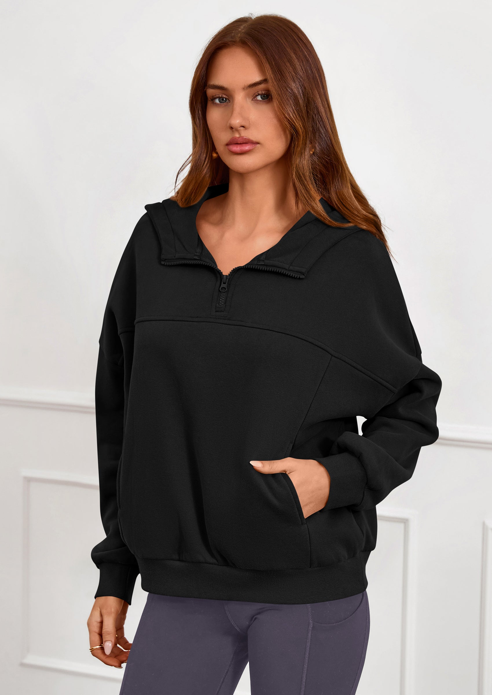 PRETTYGARDEN Womens Hoodies Cropped Fleece Sweatshirts Fall Fashion Quarter Zip Pullover Long Sleeve Tops Winter Clothes