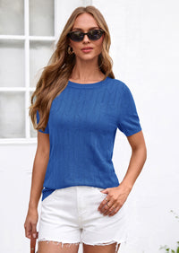 PRETTYGARDEN Women's Spring Short Sleeve Sweater Knit Going Out Tops Work Shirts Trendy Summer Business Casual Outfits