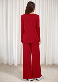 PRETTYGARDEN Women's 2 Piece Fall Sets  Casual Long Sleeve Shirts Wide Leg Pants Lounge Travel Outfits Fashion Clothing