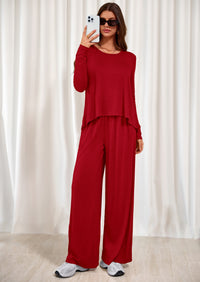 PRETTYGARDEN Women's 2 Piece Fall Sets  Casual Long Sleeve Shirts Wide Leg Pants Lounge Travel Outfits Fashion Clothing