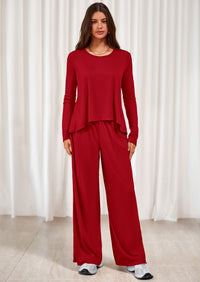 PRETTYGARDEN Women's 2 Piece Fall Sets  Casual Long Sleeve Shirts Wide Leg Pants Lounge Travel Outfits Fashion Clothing