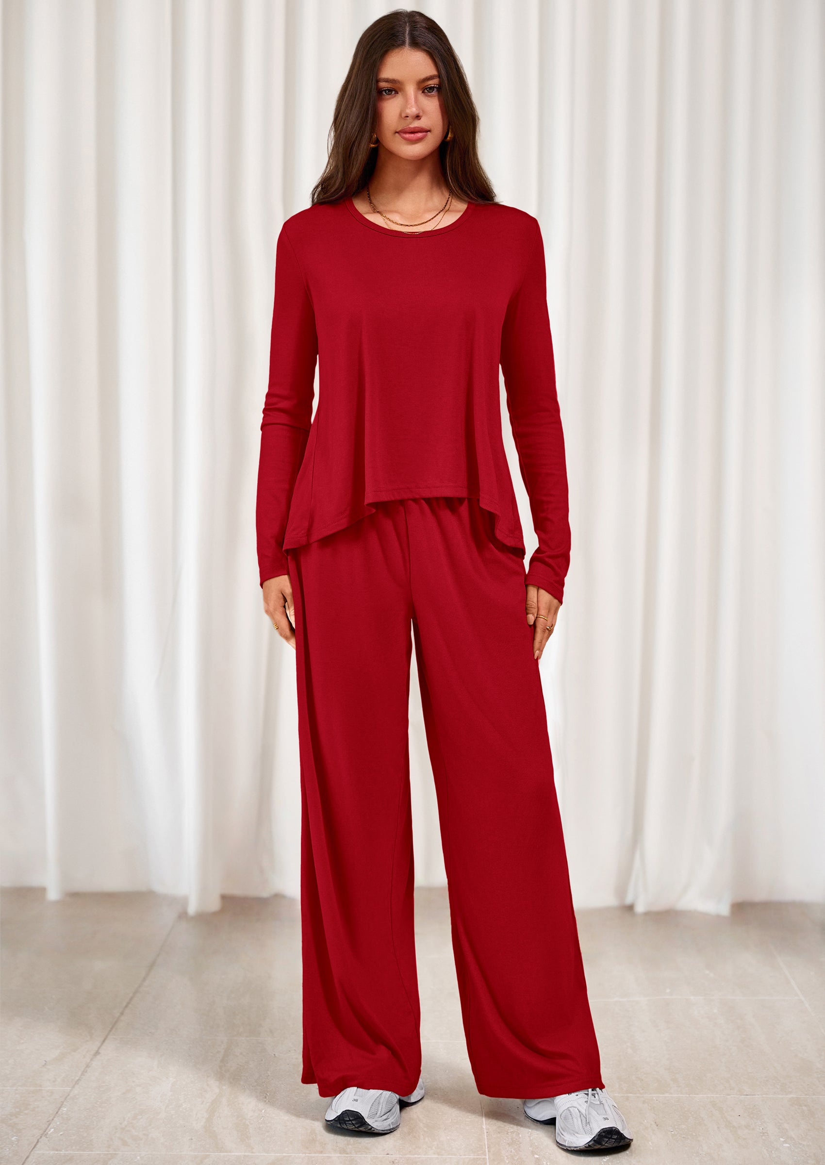 PRETTYGARDEN Women's 2 Piece Fall Sets  Casual Long Sleeve Shirts Wide Leg Pants Lounge Travel Outfits Fashion Clothing