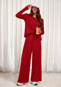 PRETTYGARDEN Women's 2 Piece Fall Sets  Casual Long Sleeve Shirts Wide Leg Pants Lounge Travel Outfits Fashion Clothing