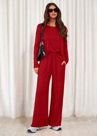 PRETTYGARDEN Women's 2 Piece Fall Sets  Casual Long Sleeve Shirts Wide Leg Pants Lounge Travel Outfits Fashion Clothing