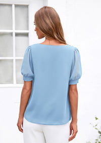 PRETTYGARDEN Womens Tops Dressy Casual Puff Sleeve Chiffon Blouses V Neck Business Work Shirts 2026 Summer Fashion Clothing