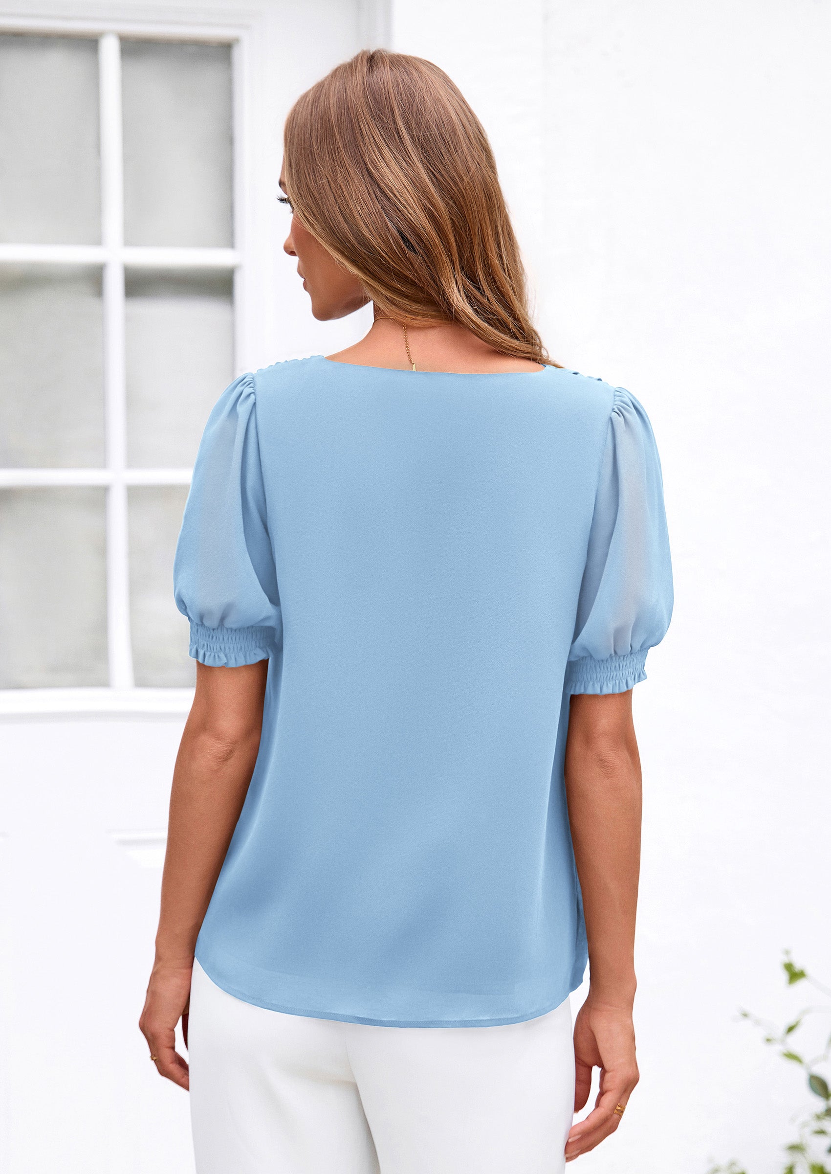 PRETTYGARDEN Womens Tops Dressy Casual Puff Sleeve Chiffon Blouses V Neck Business Work Shirts 2026 Summer Fashion Clothing