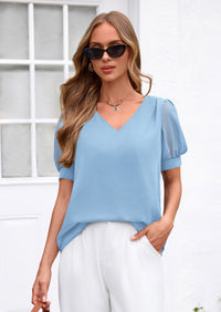 PRETTYGARDEN Womens Tops Dressy Casual Puff Sleeve Chiffon Blouses V Neck Business Work Shirts 2026 Summer Fashion Clothing