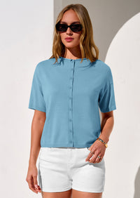 PRETTYGARDEN Women Spring Short Sleeve Cardigan Sweaters Button Down Knit Shirt Blouse Dressy Casual Tops Summer Outfits PRETTYGARDEN