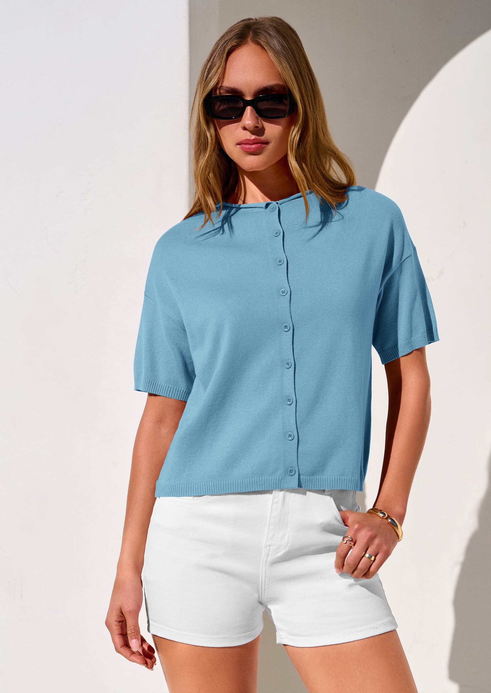 PRETTYGARDEN Women Spring Short Sleeve Cardigan Sweaters Button Down Knit Shirt Blouse Dressy Casual Tops Summer Outfits PRETTYGARDEN