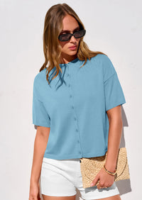PRETTYGARDEN Women Spring Short Sleeve Cardigan Sweaters Button Down Knit Shirt Blouse Dressy Casual Tops Summer Outfits PRETTYGARDEN