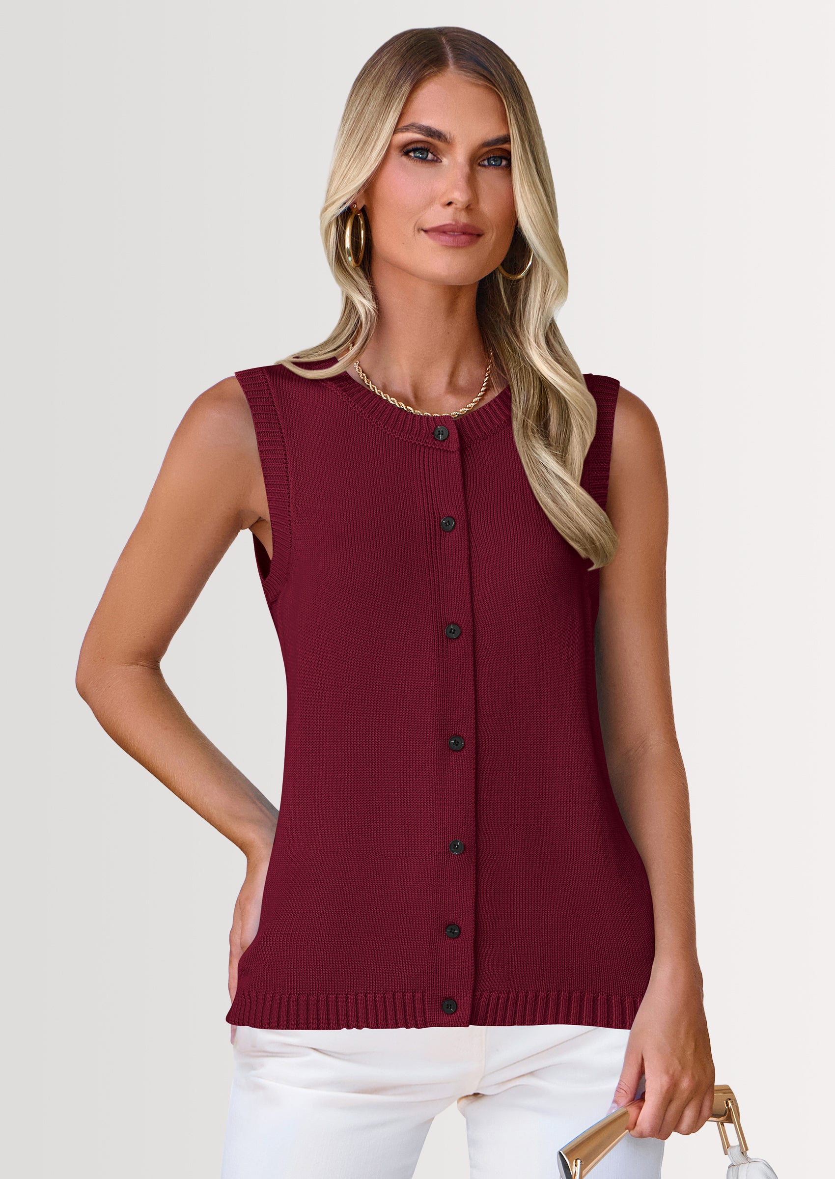 PRETTYGARDEN Sweater Vest Women Spring Summer Casual Lightweight Knit Sleeveless Button Down Tank Tops Trendy Clothes