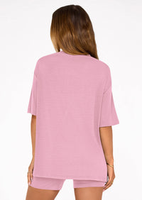 PRETTYGARDEN Women's Two Piece Matching Lounge Sets Summer Casual Tops Short Sleeve Shirts Shorts Travel Airport Outfits PRETTYGARDEN