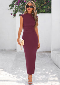 PRETTYGARDEN Women's Summer Maxi Dress Ruched Bodycon Sleeveless Formal Wedding Guest Elegant Cocktail Party Slit Dresses