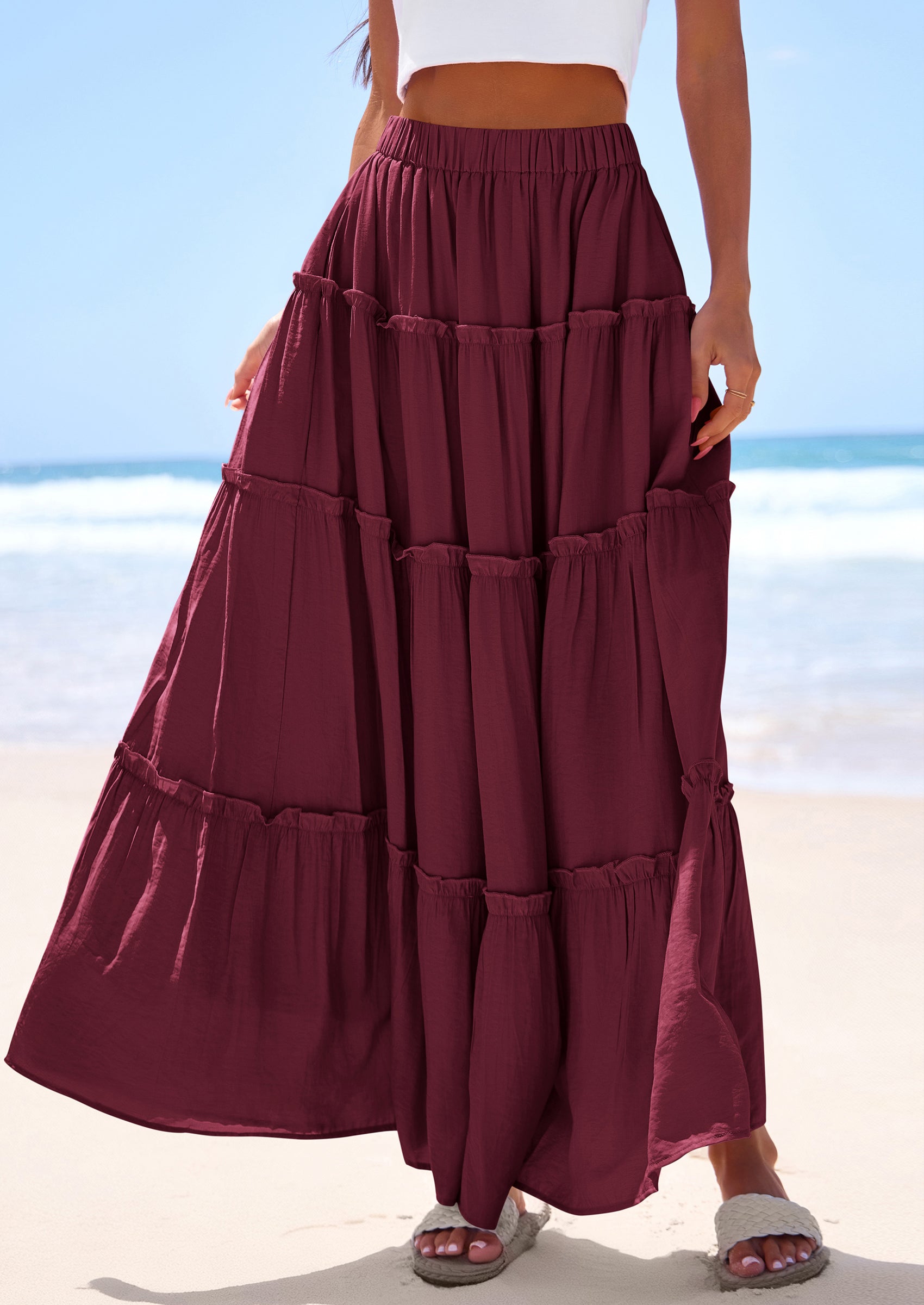 PRETTYGARDEN Women's Tiered Maxi Skirt Summer Spring Fashion 2026 High Waisted Long Flowy Casual Boho Beach Vacation Clothes PRETTYGARDEN
