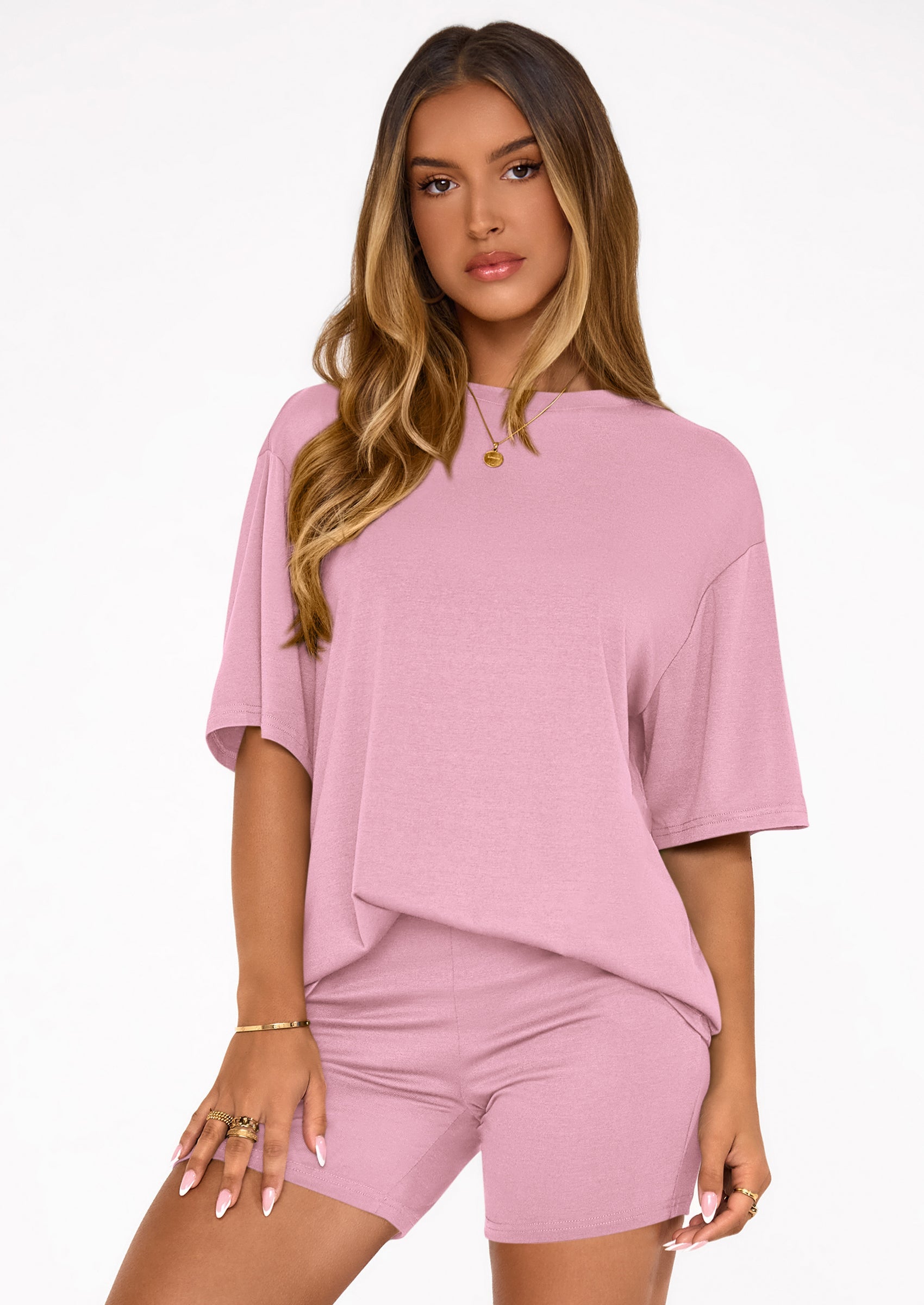 PRETTYGARDEN Women's Two Piece Matching Lounge Sets Summer Casual Tops Short Sleeve Shirts Shorts Travel Airport Outfits PRETTYGARDEN