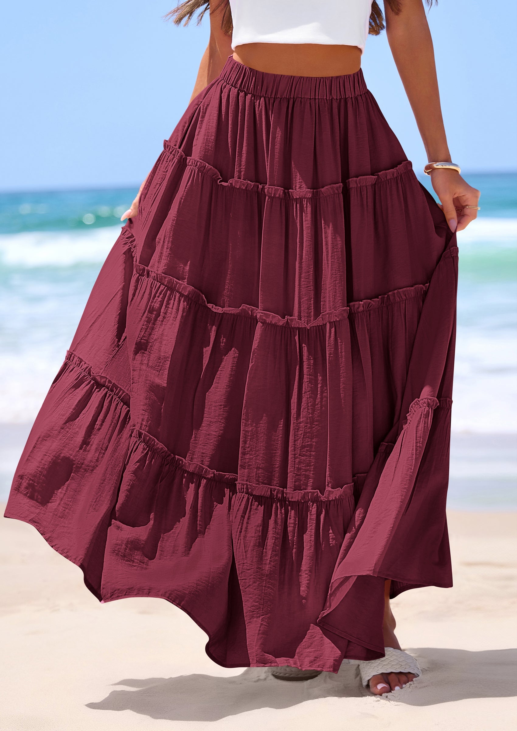 PRETTYGARDEN Women's Tiered Maxi Skirt Summer Spring Fashion 2026 High Waisted Long Flowy Casual Boho Beach Vacation Clothes PRETTYGARDEN
