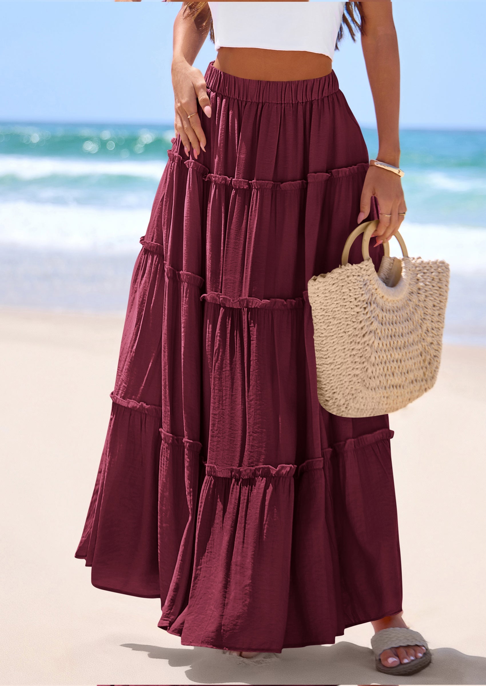 PRETTYGARDEN Women's Tiered Maxi Skirt Summer Spring Fashion 2026 High Waisted Long Flowy Casual Boho Beach Vacation Clothes PRETTYGARDEN