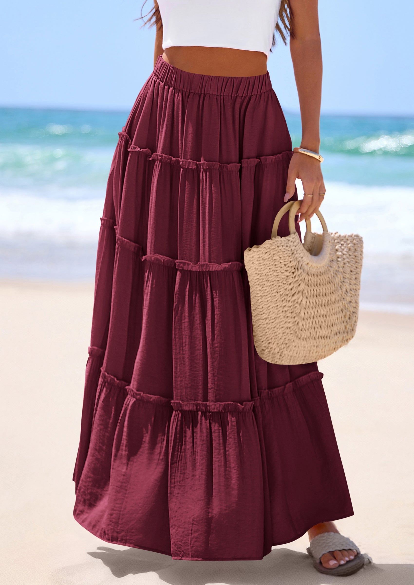 PRETTYGARDEN Women's Tiered Maxi Skirt Summer Spring Fashion 2026 High Waisted Long Flowy Casual Boho Beach Vacation Clothes PRETTYGARDEN