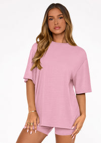 PRETTYGARDEN Women's Two Piece Matching Lounge Sets Summer Casual Tops Short Sleeve Shirts Shorts Travel Airport Outfits PRETTYGARDEN