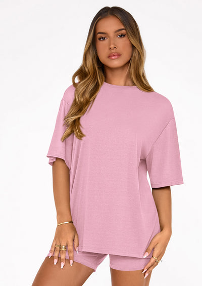 PRETTYGARDEN Women's Two Piece Matching Lounge Sets Summer Casual Tops Short Sleeve Shirts Shorts Travel Airport Outfits PRETTYGARDEN