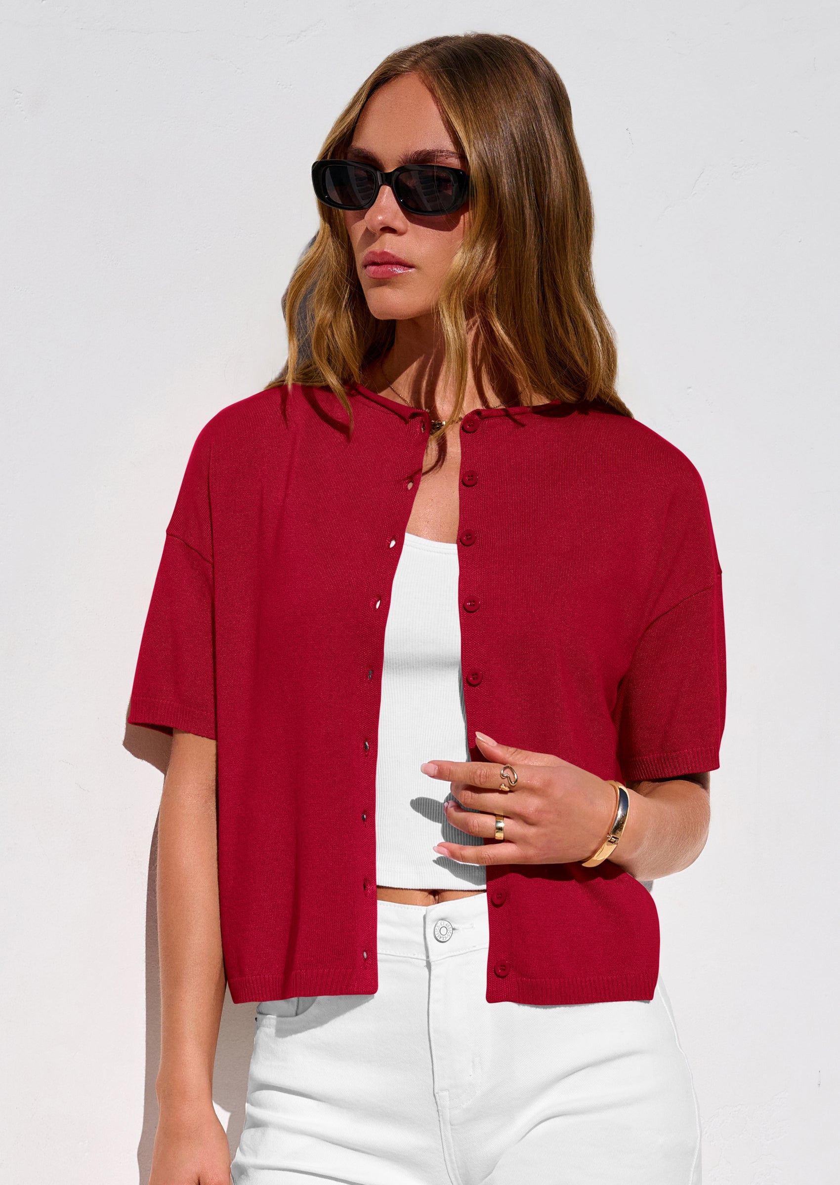 PRETTYGARDEN Women Spring Short Sleeve Cardigan Sweaters Button Down Knit Shirt Blouse Dressy Casual Tops Summer Outfits PRETTYGARDEN