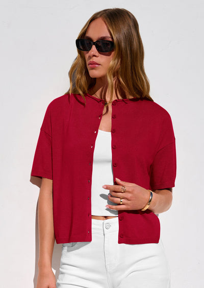 PRETTYGARDEN Women Spring Short Sleeve Cardigan Sweaters Button Down Knit Shirt Blouse Dressy Casual Tops Summer Outfits PRETTYGARDEN