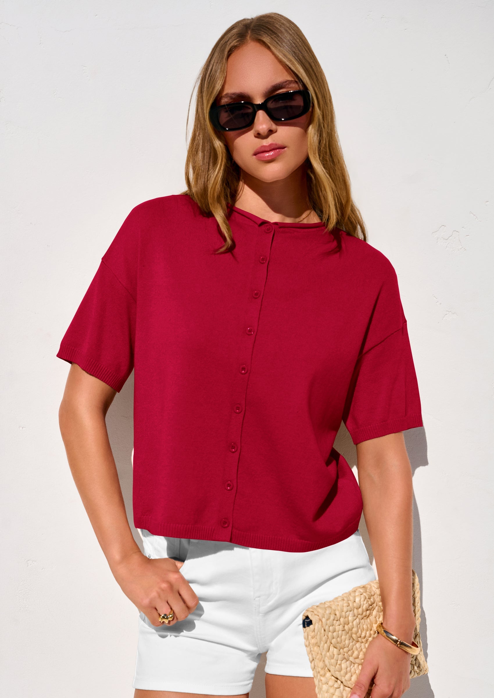 PRETTYGARDEN Women Spring Short Sleeve Cardigan Sweaters Button Down Knit Shirt Blouse Dressy Casual Tops Summer Outfits PRETTYGARDEN