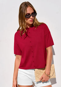 PRETTYGARDEN Women Spring Short Sleeve Cardigan Sweaters Button Down Knit Shirt Blouse Dressy Casual Tops Summer Outfits PRETTYGARDEN