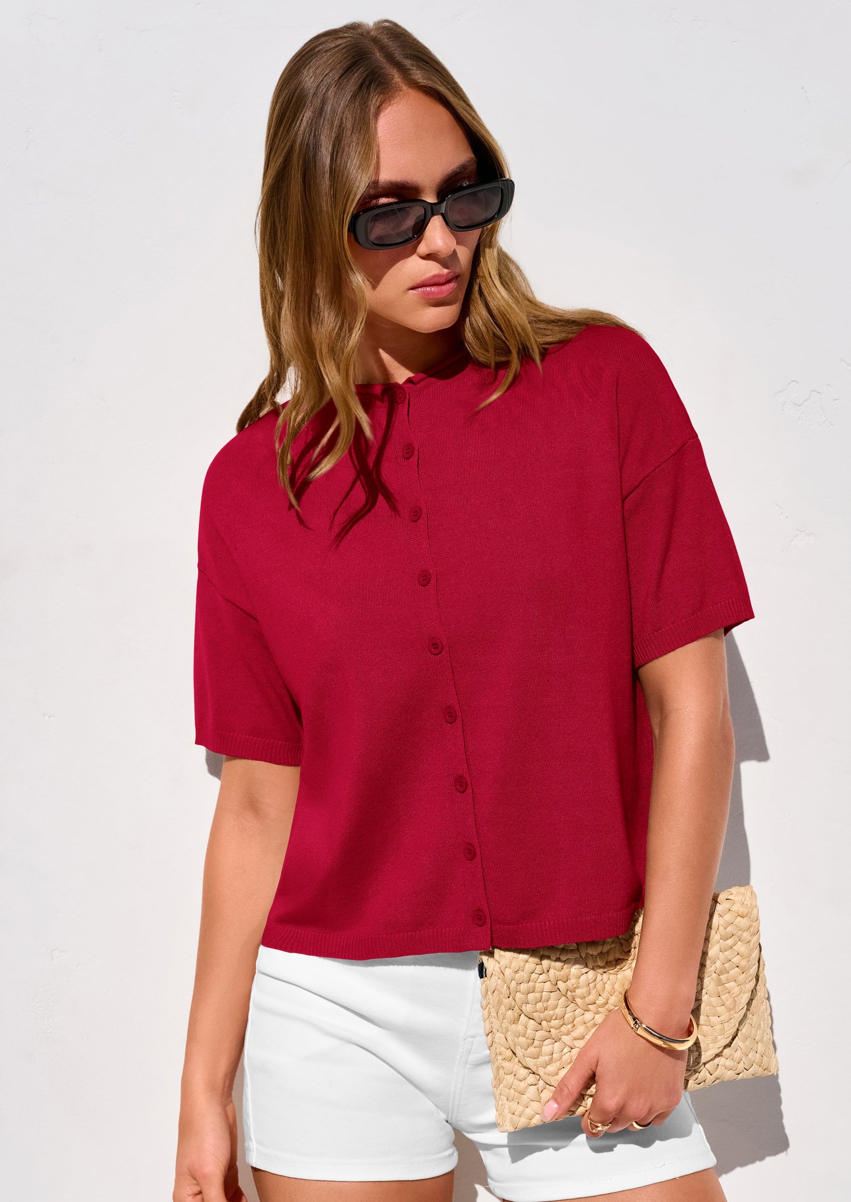 PRETTYGARDEN Women Spring Short Sleeve Cardigan Sweaters Button Down Knit Shirt Blouse Dressy Casual Tops Summer Outfits PRETTYGARDEN