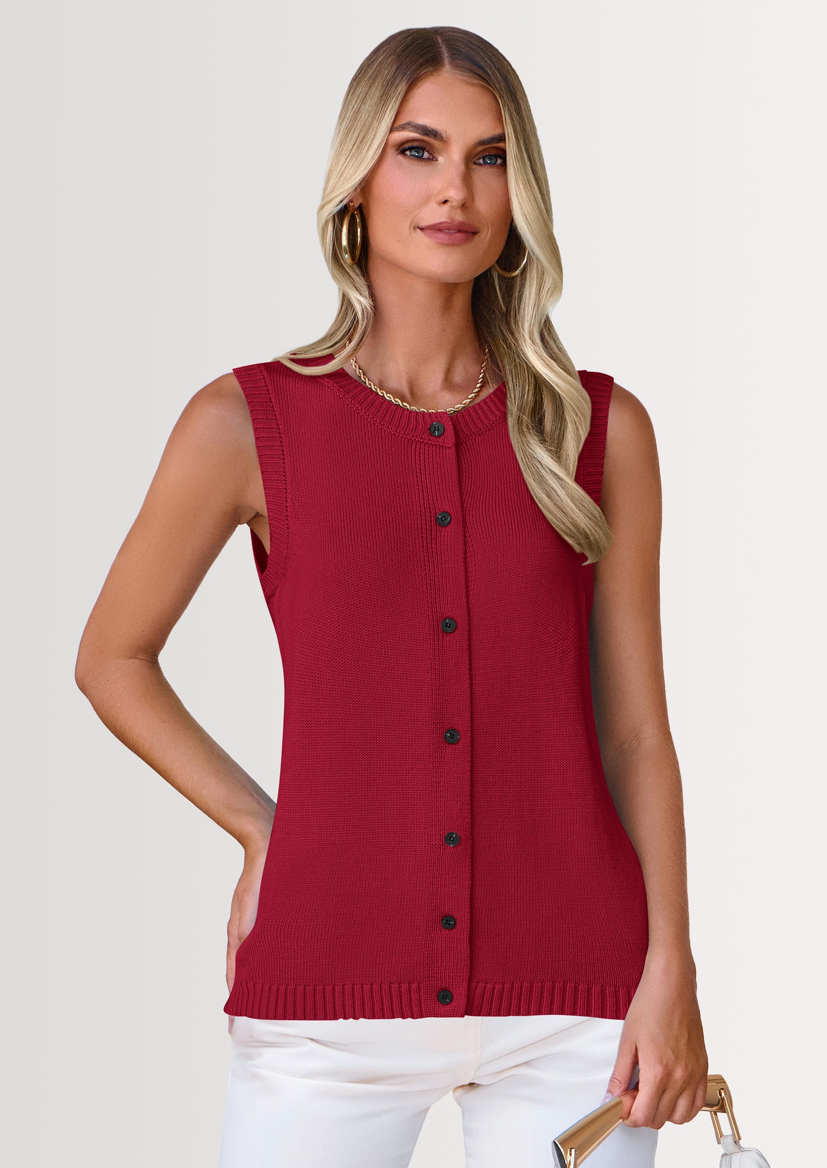 PRETTYGARDEN Sweater Vest Women Spring Summer Casual Lightweight Knit Sleeveless Button Down Tank Tops Trendy Clothes