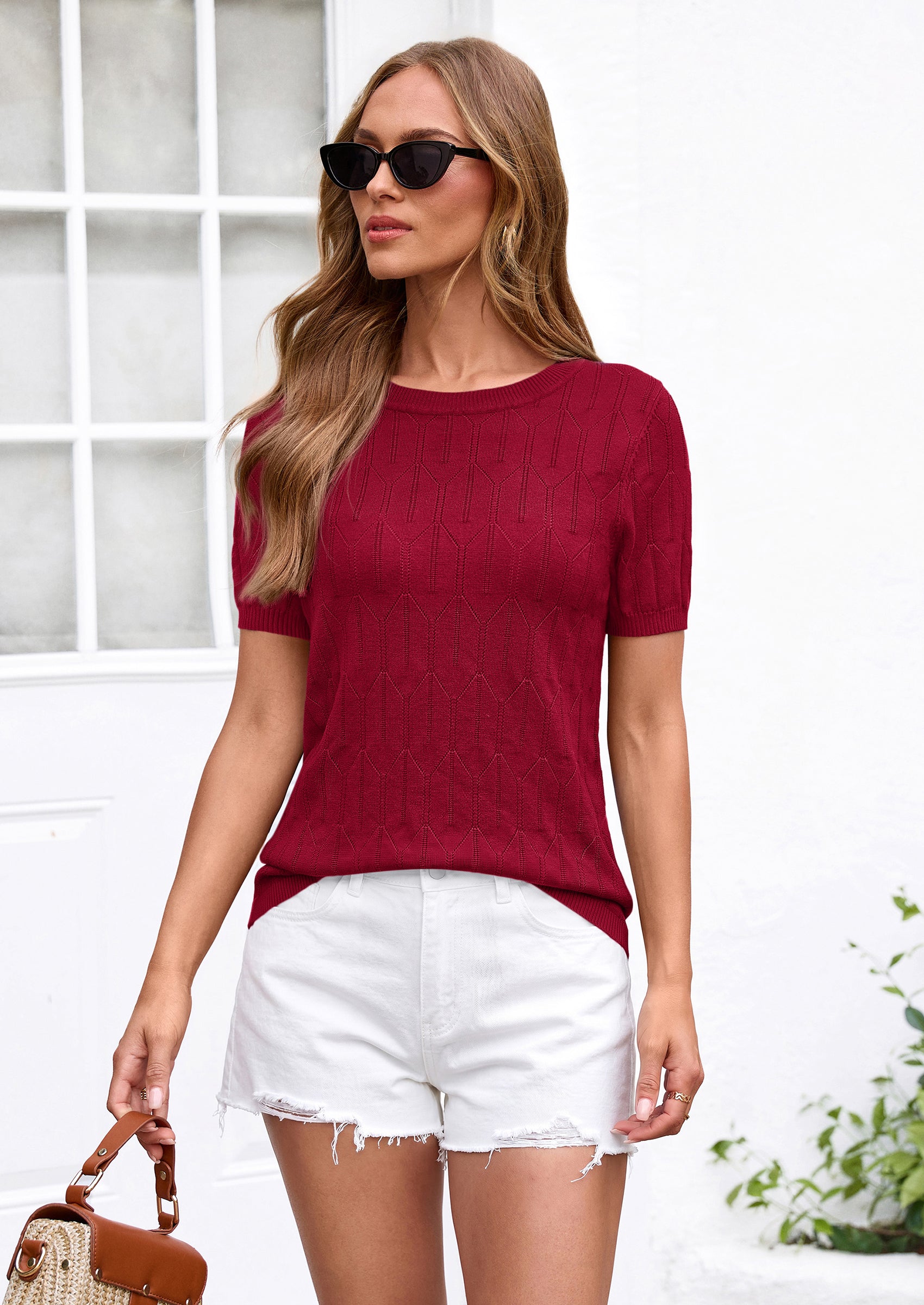 PRETTYGARDEN Women's Spring Short Sleeve Sweater Knit Going Out Tops Work Shirts Trendy Summer Business Casual Outfits