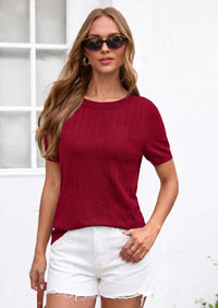 PRETTYGARDEN Women's Spring Short Sleeve Sweater Knit Going Out Tops Work Shirts Trendy Summer Business Casual Outfits