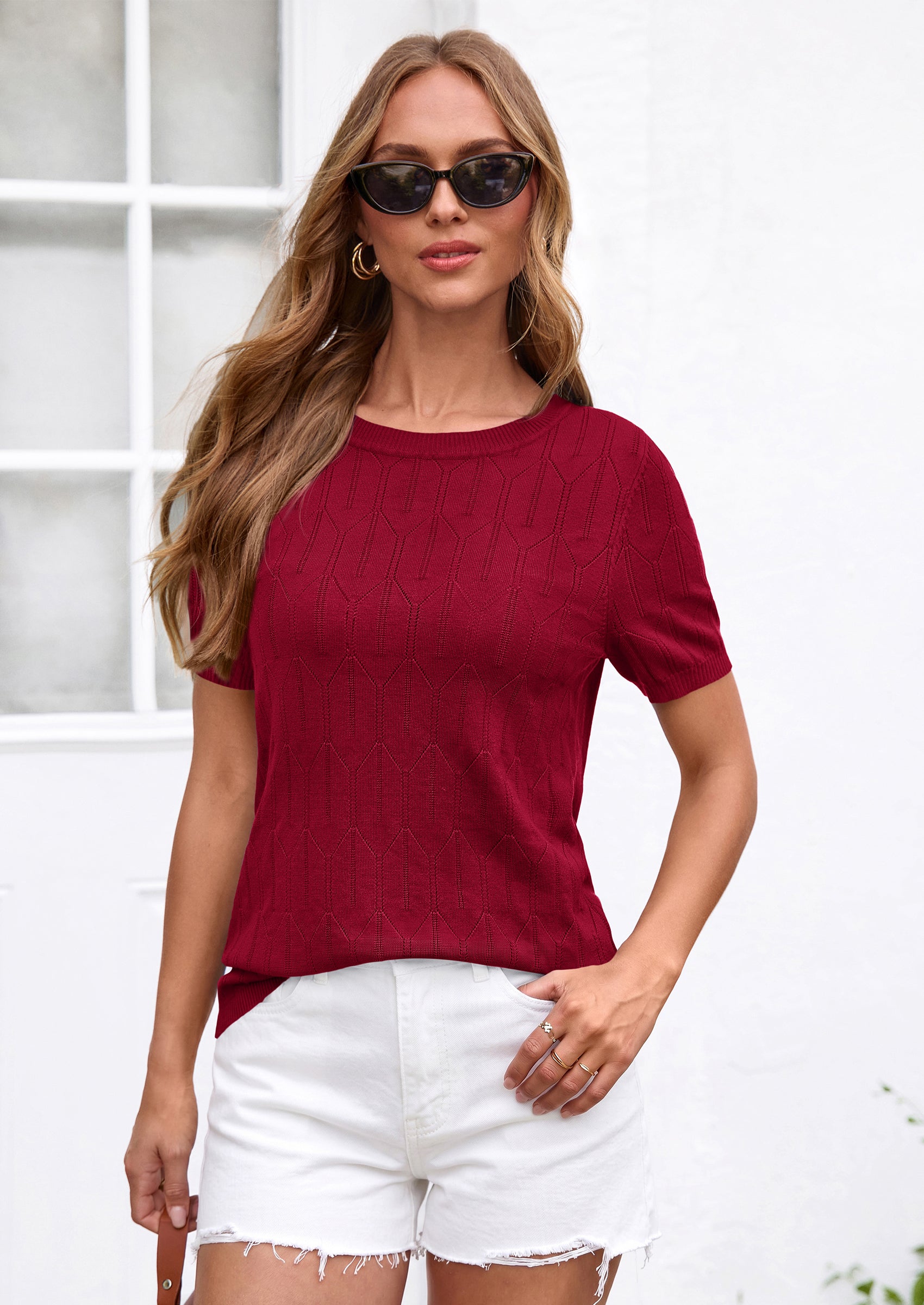 PRETTYGARDEN Women's Spring Short Sleeve Sweater Knit Going Out Tops Work Shirts Trendy Summer Business Casual Outfits