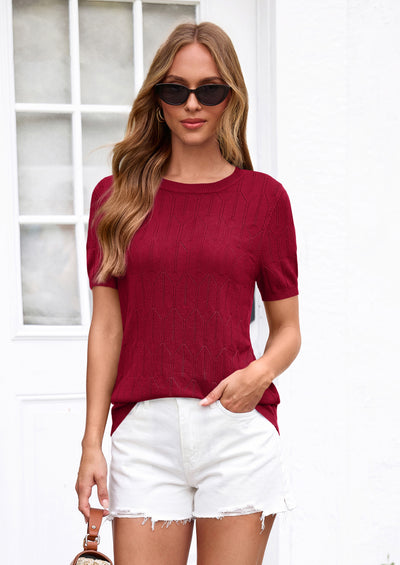 PRETTYGARDEN Women's Spring Short Sleeve Sweater Knit Going Out Tops Work Shirts Trendy Summer Business Casual Outfits