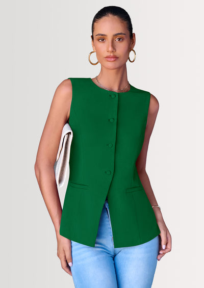 PRETTYGARDEN Women's Suit Vest Tops Summer Dressy Casual Business Button Sleeveless Trendy Fashion Blazer Waistcoat