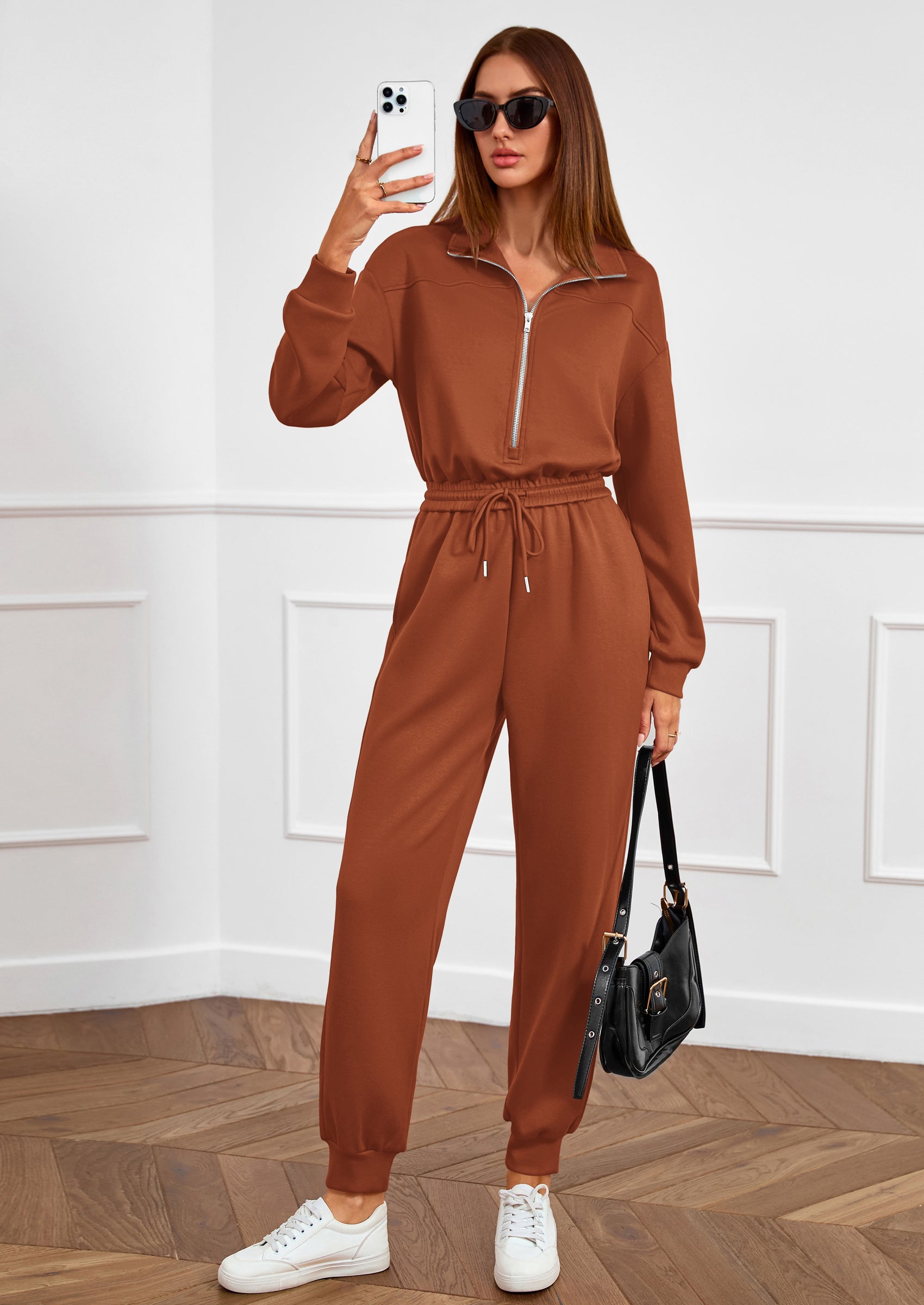 PRETTYGARDEN Long Sleeve Jumpsuits for Women Casual  Fall Fashion Zip Up Pant Rompers One Piece Sweatsuits Travel Outfits