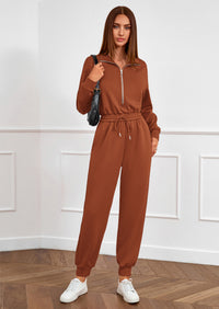 PRETTYGARDEN Long Sleeve Jumpsuits for Women Casual  Fall Fashion Zip Up Pant Rompers One Piece Sweatsuits Travel Outfits