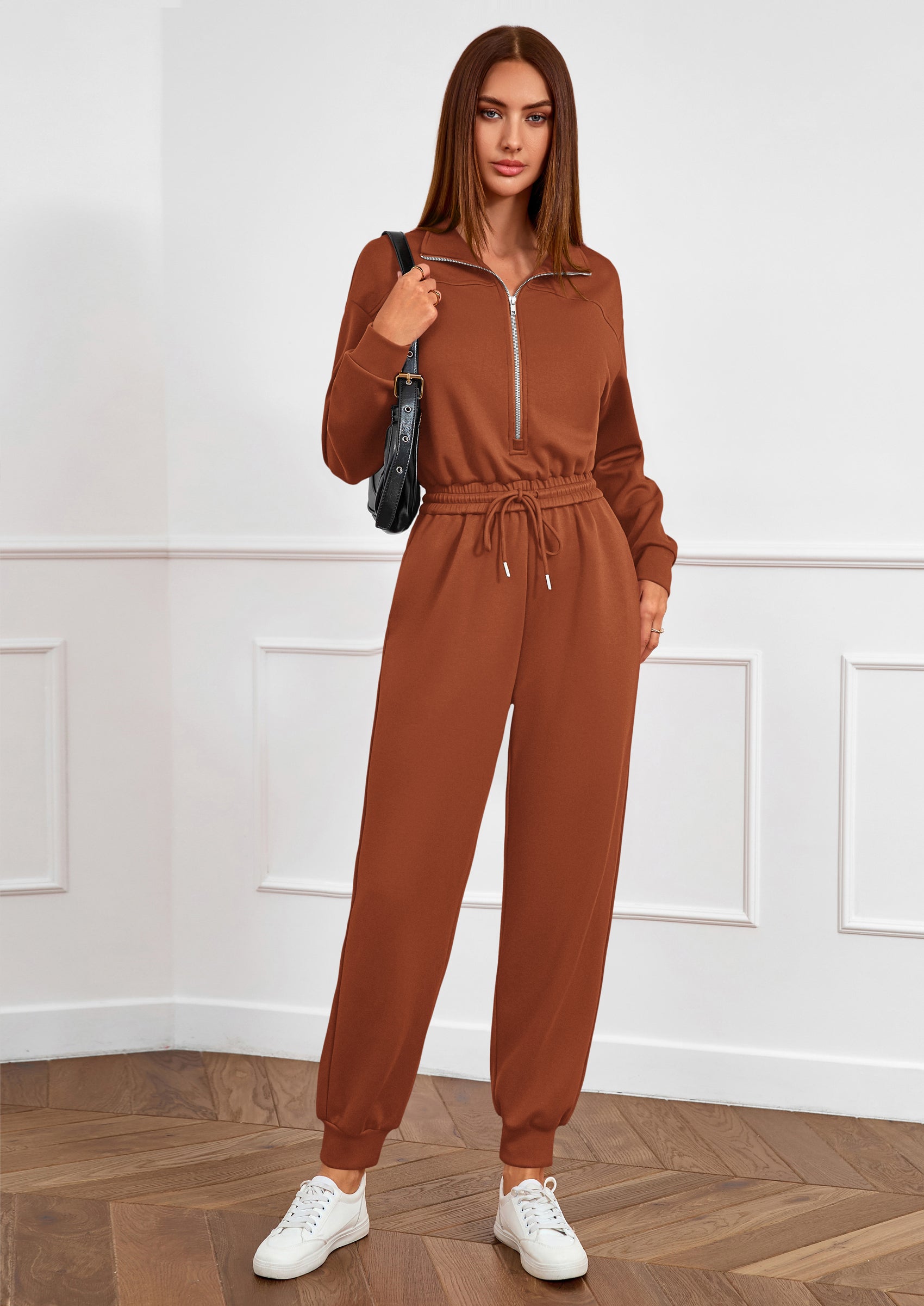 PRETTYGARDEN Long Sleeve Jumpsuits for Women Casual  Fall Fashion Zip Up Pant Rompers One Piece Sweatsuits Travel Outfits