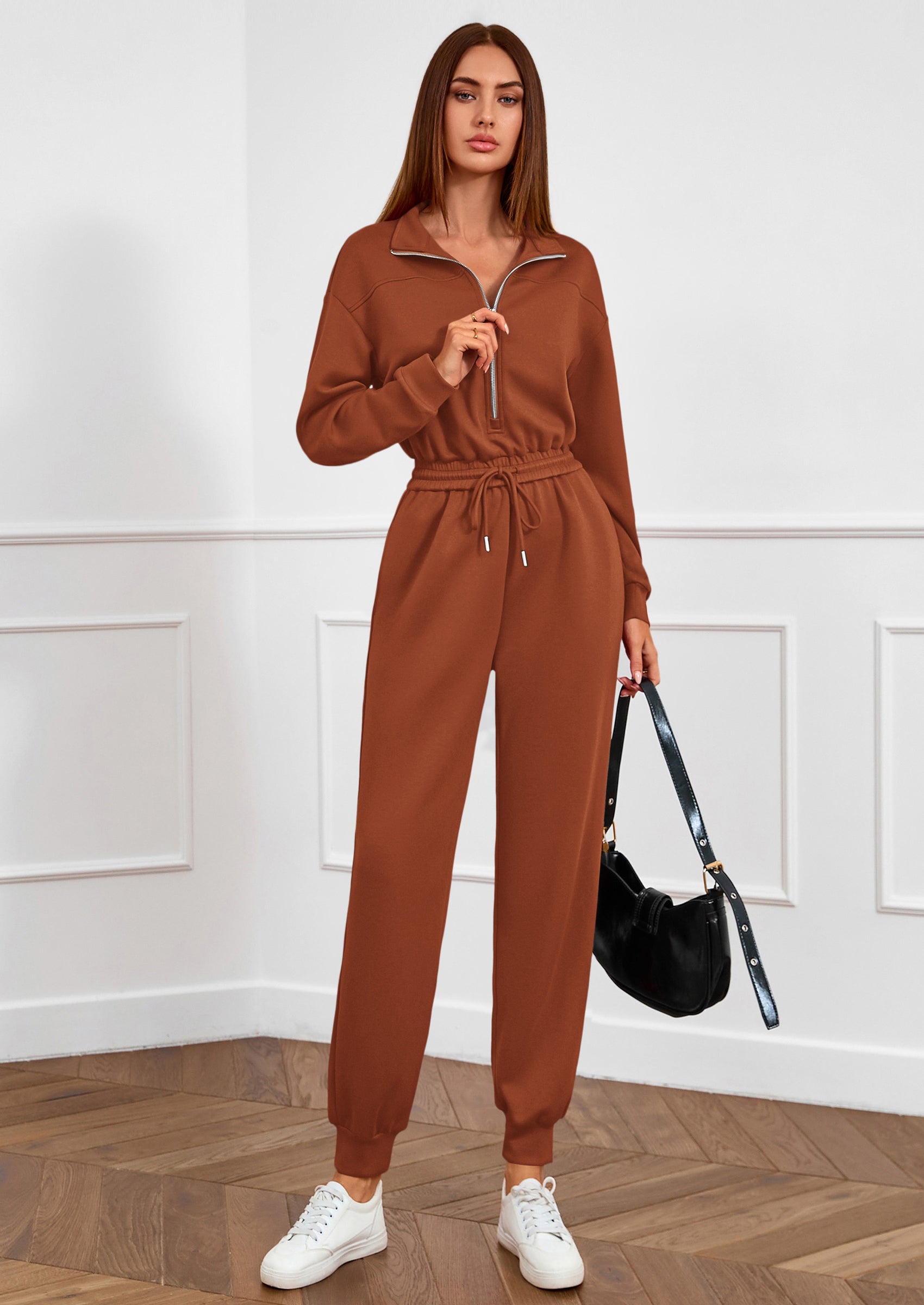 PRETTYGARDEN Long Sleeve Jumpsuits for Women Casual  Fall Fashion Zip Up Pant Rompers One Piece Sweatsuits Travel Outfits