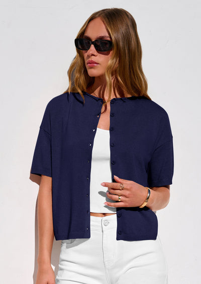 PRETTYGARDEN Women Spring Short Sleeve Cardigan Sweaters Button Down Knit Shirt Blouse Dressy Casual Tops Summer Outfits PRETTYGARDEN